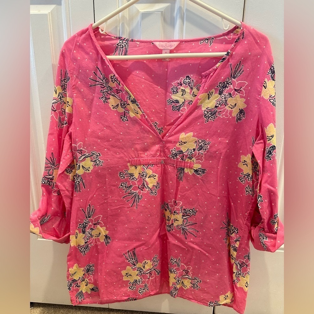 Lilly Pulitzer Clementine Top Hottie Pink Size Medium - Picture 2 of 3